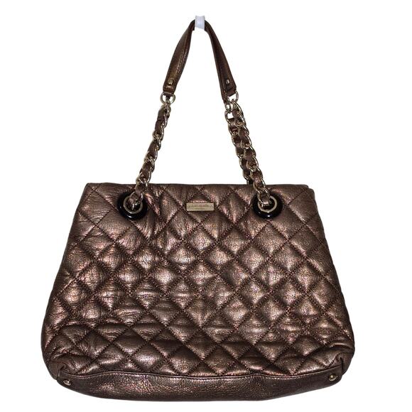 Kate Spade Gold Coast Maryann Quilted Leather Bronze Gold Purse Bag Gold 16x10x5 - Picture 2 of 8